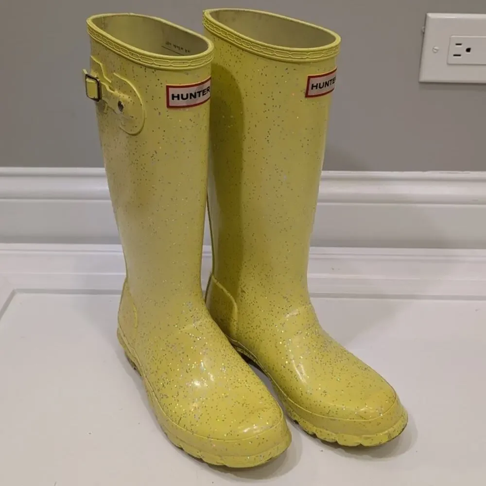 Hunter Kids Original Giant Glitter Wellington Boots Illuninating Yellow - Size 6
